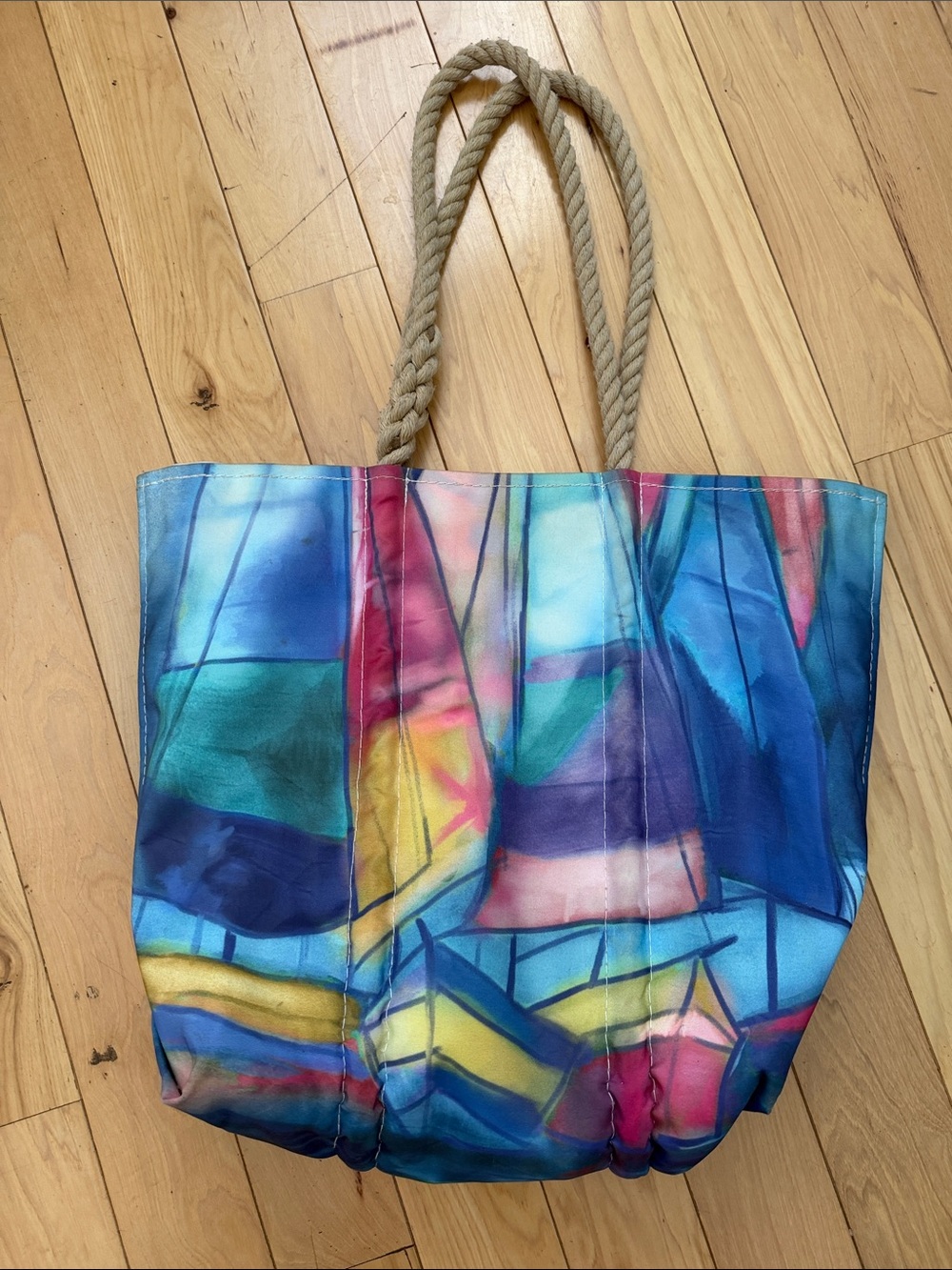 Sea bags of Maine Multicolor Canvas Rope-Handle Tote Bag - Blue/Pink/Yellow